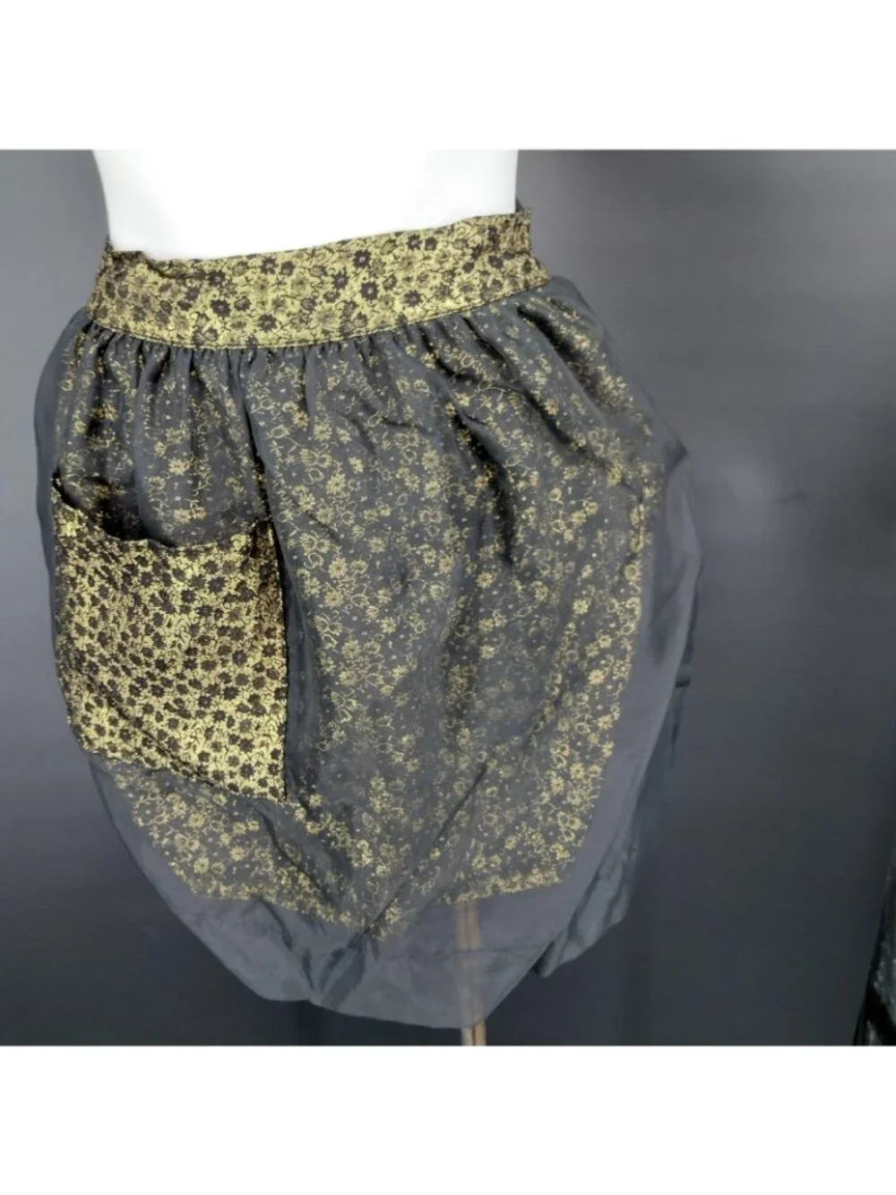 Vint Apron Skirt Women Black Wrap Floral Chiffon Bow Pocket Kitchen Party Gothic